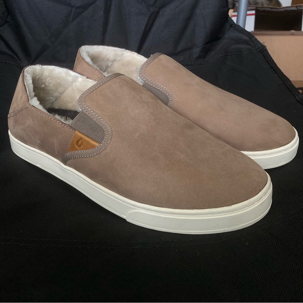 OluKai Women’s Slip-On Loafers in Taupe with Cream Lining